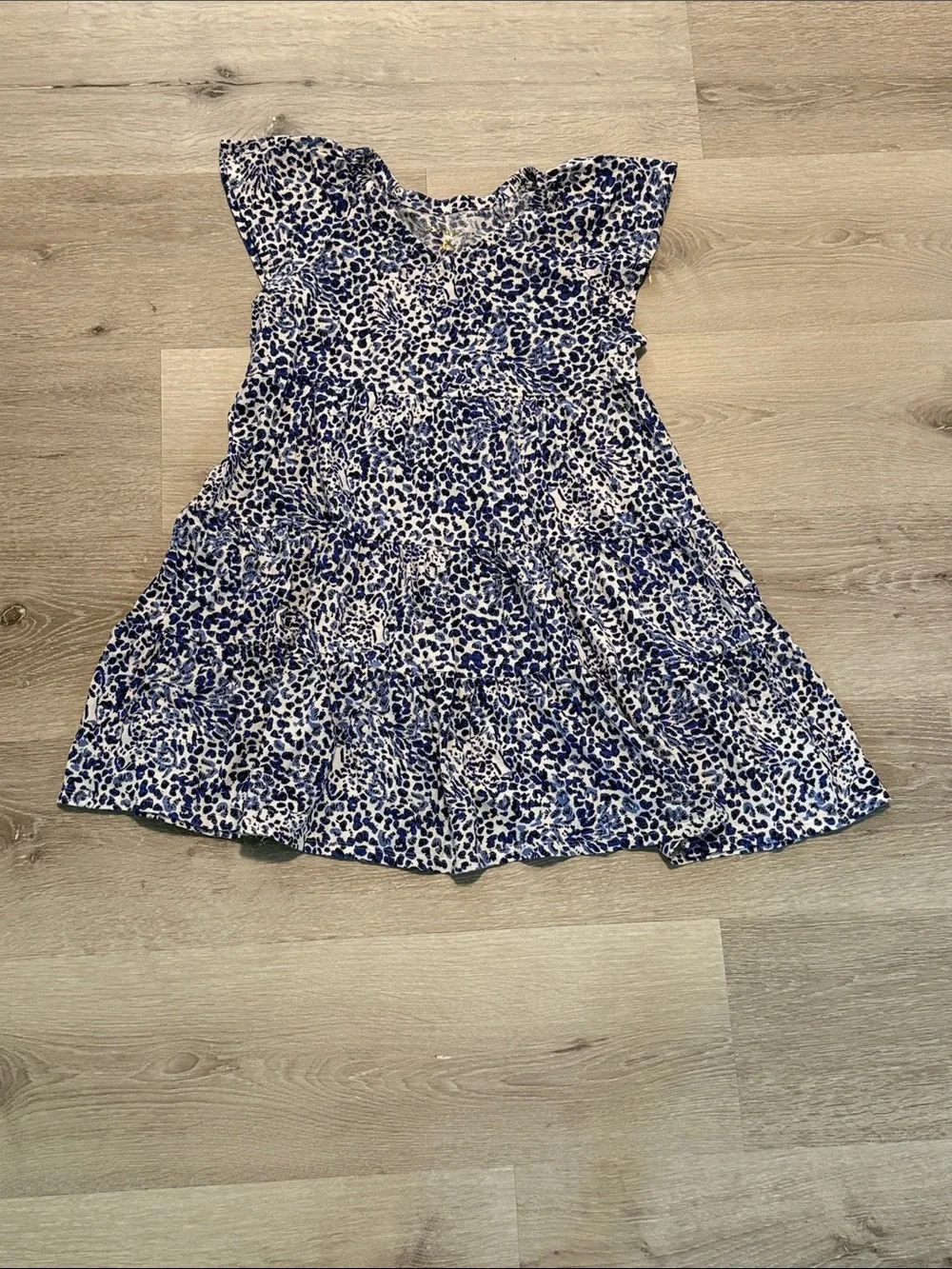 Lilly Pulitzer Blue and White Leopard-Print Tiered Flutter‎ Dress